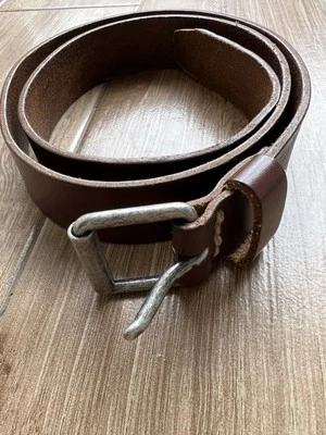 Vintage J.CREW Brown Genuine Leather & Silva Tone Brass Buckled Belt Size 32-36 - Image 1 of 4