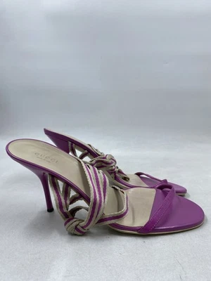 Gucci Tacón Alto Mula Cuero Rayas Púrpura W 10.5 Foto 1 de 4