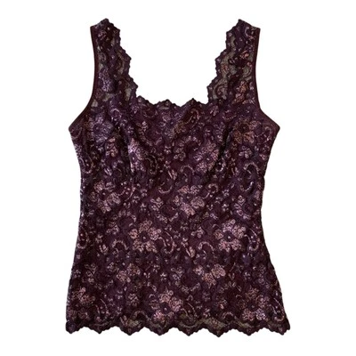 Camiseta sin mangas vintage Cache Sheer Illusion encaje superpuesto cami púrpura Y2K caprichoso Foto 1 de 4