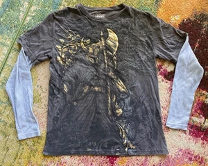 MMA Elite Shirt Herren Large Langarm Ritter Gothic Cyber Tapout Affliction Y2K - Bild 1 von 8