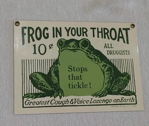 Vintage Frog In Your Throat Porcelain Adv Sign Tickle Cough Ande Rooney 1986 USA - Picture 1 of 5