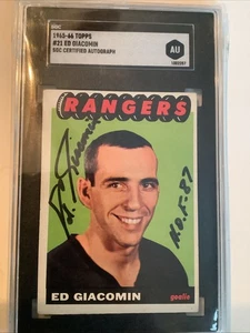Tarjeta de novato firmada por radiocontrol automática Ed Giacomin Topps Hockey #23 1965-66 autenticada - Imagen 1 de 2