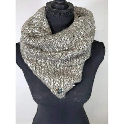 Betsey Johnson Knit Cowl Neck Scarf Taupe Embellished One Size Women - Image 1 of 2
