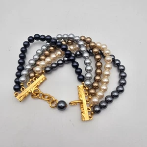 Joan Rivers Multi Strand Faux Pearl Black Gray Bronze Bracelet - Picture 1 of 3