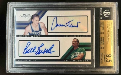 2008-09 Topps Signature Jerry West Bill Russell Auto Dual #31/49 USA BGS 9.5 - Image 1 of 2
