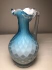 Vintage satin blue quilted design glass bottle vase 