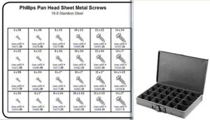 Stainless Phillips Pan Head Sheet Metal Screw Assortment in Metal Locking Tray - Picture 1 of 3