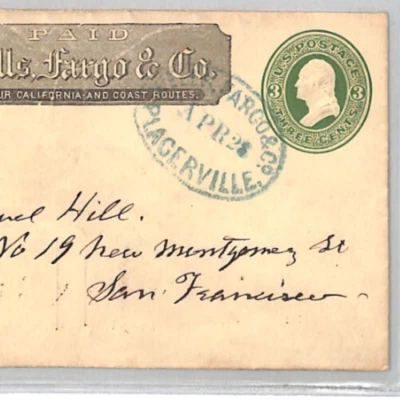 USA ADVERT *WELLS FARGO* 3c Stationery Cover *PLACERVILLE* 1872 California XU72 - Image 1 of 4