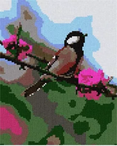 Fiori e un uccellino kit punto ago o tela (animale) - Foto 1 di 2