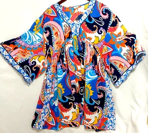 Staffelei Los Angeles Kleid M Neu mit Etikett Paisley Boho Tunika V-Ausschnitt fließend Taschen Festival - Bild 1 von 13