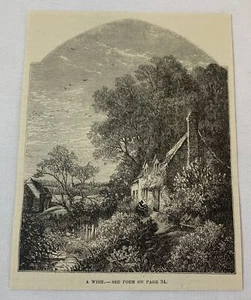 Grabado de revista 1877 ~ Un deseo - escena bucólica de cabaña - Imagen 1 de 1