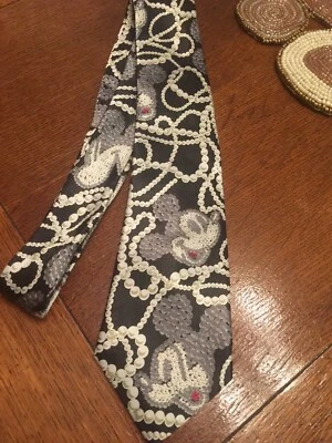 Corbata de cuello RARA Mickey & Co diseño perla Mickey Mouse negra plateada gris Foto 1 de 4