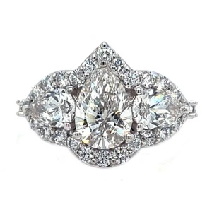 3.00 ct H VS1 IGI Pear Shape Lab Created Diamond Halo Engagement Ring 14K WG - Picture 1 of 6