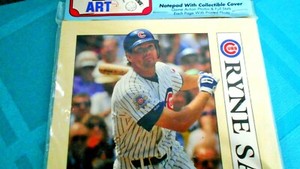 RYNE SANDBERG 1991 CHICAGO CUBS COLLECTIBLE SPORT ART UNOPENED NOTEPAD,BB CARD