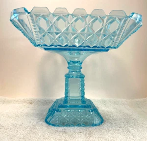"Pedestal cuadrado de vidrio azul hielo EAPG de colección diente de sierra diamante 9"" 7,75" - Imagen 1 de 17