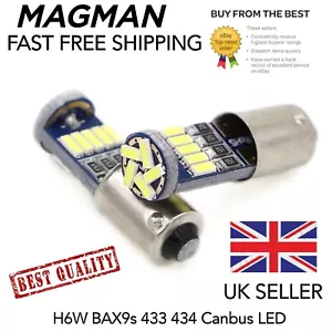 2 X H6W BAX9 433 434 Canbus LED Side Light Bulb Error Free White BMW F30 F20 - Picture 1 of 5