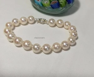 Genuine Solid silver 10-11mm circle freshwater pearls bracelet L16/18/20cm White - Imagen 1 de 5