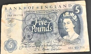 378 - original English £5 note in decent condition with a number of creases - Picture 1 of 3