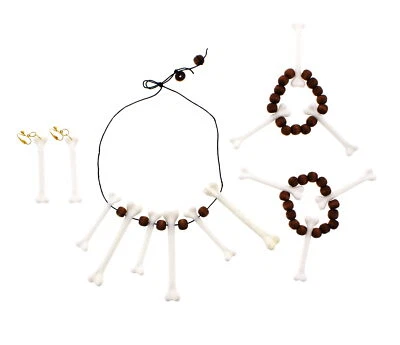 Cavewoman Costume Set with Brown Beads, White Bones Necklace, Prehistoric Fancy - Image 1 of 4