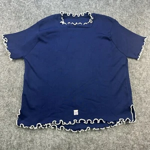 Vintage 80er Strick Top Damen groß blau Salat Rüschensaum Deadstock - Bild 1 von 9