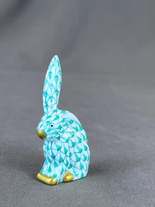 Herend BUNNY RABBIT ONE EAR UP Green Fishnet 2 ¼” Porcelain Figurine: MINT - Picture 1 of 14