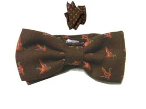 Papillon Herren Wolle Dunkelbraun Motive Jagd Vögel Fasane & Komplett - Picture 1 of 9