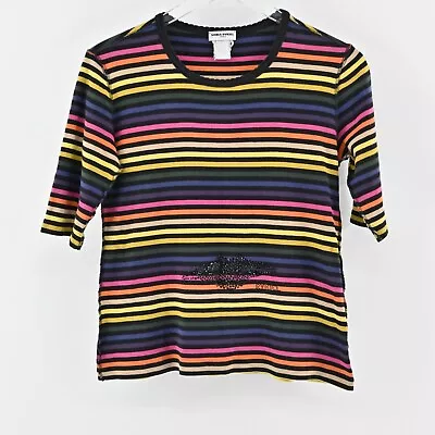 Vtg SONIA RYKIEL Top Womens Size L Multicolor Stripe Black Rhinestone Lips Logo - Image 1 of 4