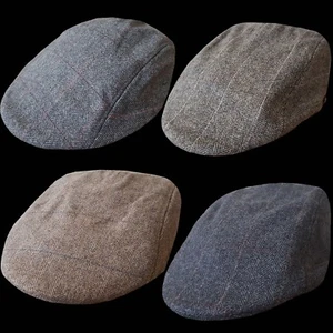 NEW MEN WOMEN WOOL BLENDED TWEED HERRINGBONE FLAT CAP - Picture 1 of 6