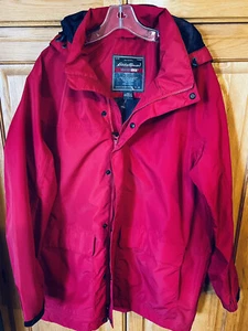 Eddie Bauer All Weather Edge Women’s Hooded Jacket SZ L Red Navy - Picture 1 of 15