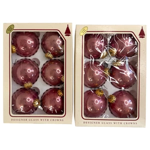 Vintage Weihnachtsschmuck 12 Glaskugeln in 2 Boxen Krebs Dusty Rose 2" Höhe LESEN - Bild 1 von 19