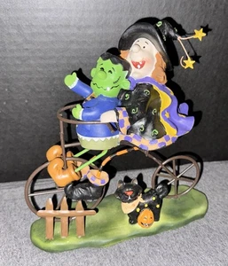 Metal Resin Plastic ? Halloween Decor Pumpkin Witch Frankenstein Cat On Bike - Picture 1 of 9