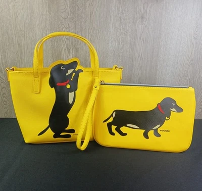 Marc Tetro Dachshund Yellow Mini Tote Purse Crossbody & Wristlet Handbag - Image 1 of 4
