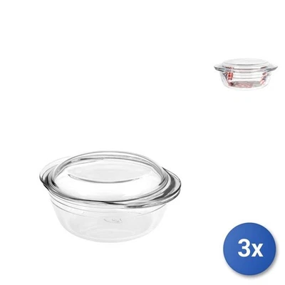 3X Casseroles Rondes Avec Couvercles Arcuisine Litres 1 Transparent Pyrex - Photo 1/3