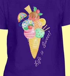 Purple T-shirt: Purple Colour T-shirt "Life is Sweet" Womens T Shirts Icecream - Bild 1 von 16