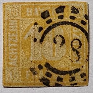 GERMANY BAVARIA SCARCE 1850 18kr Yellow-Orange Used. €250. Mi7 - Picture 1 of 2