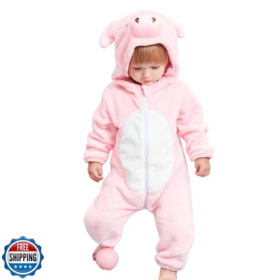 Disfraz de bebé de cerdo rosa unisex cosplay de ensueño, animal de franela para bebé Halloween Foto 1 de 4