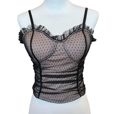 Lily White Bustier Talla Grande Negro Malla Punto Suizo Nuevo con Etiquetas Capricho Recortado Cami Foto 1 de 4