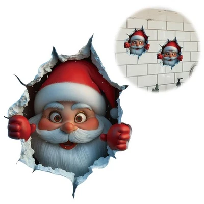 Christmas Wall Stickers, Santa Claus Breaking Through Design Wall Decals 3D - Image 1 of 4