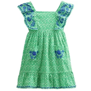 Mini Boden Embroidered Green Blue Floral Pinafore Dress Size 6-7Y - Picture 1 of 15