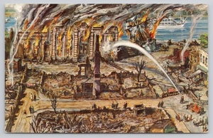 Chicago IL Illinois Great Fire of 1871 Painting by Freedomland c1960 Postcard - Picture 1 of 2
