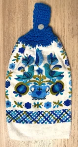 Vintage MCM Hanging Kitchen Dish Towel Crocheted Top Button New w/Out Tags - Picture 1 of 5
