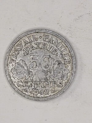 1942 France 50 Centimes Aluminum Coin- KM 914 - Image 1 of 2