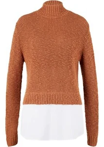 2 in 1 Pullover Turtleneck Gr. 48/50 Mokkabraun Weiß Damen Strickpullover Neu - Bild 1 von 1