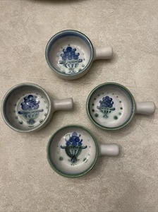 Vintage M.A. Hadley Pottery Hand Painted Farmer Soup Crock Bowls 4.5" 2” Handle - Picture 1 of 6