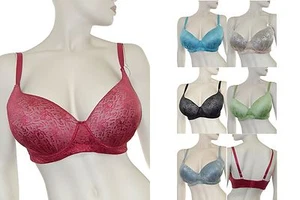 NWT GORGEOUS 2 TONE SHIMMERING FLORAL MESH OVERLAY MOLDED BRA PLUS 34-42F - Picture 1 of 2
