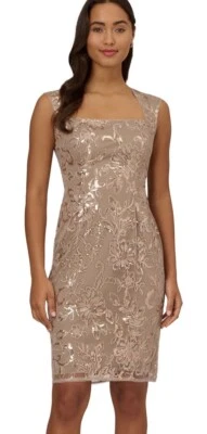 Vestido Vaina Adrianna Papell Talla 10 Floral Lentejuelas Cachemira Foto 1 de 4