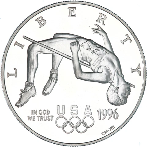 1996 P Atlanta Olympics High Jump Proof 90% Silver Dollar US Coin See Pics Z520 Cover