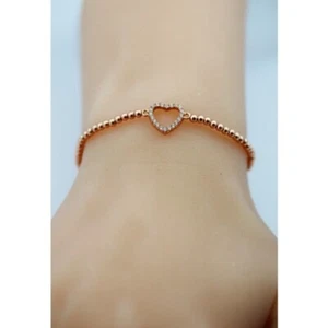 925 ECHT SILBER, Rotgold pl. *** Zirkonia Herz Armband Kugelarmband flexibel - Bild 1 von 4