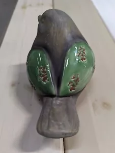 Vintage Keramik fetter Vogel glasierte Flügel grün Keramik Boho Retro FunCottage Bauernhaus - Bild 1 von 8