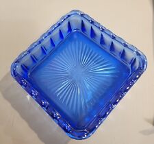 Vintage MCM Cobalt Blue Square Glass Relish Condiment  Dish